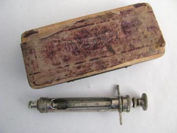 antique vintage metal&glass doctors medical syringe