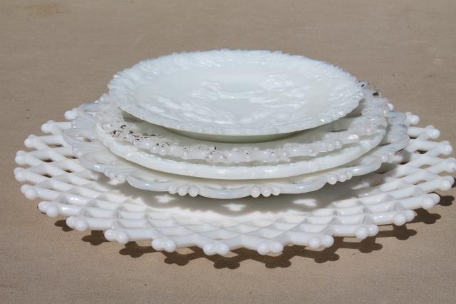 antique & vintage milk glass plates lace edge reticulated openwork & embossed milk glass