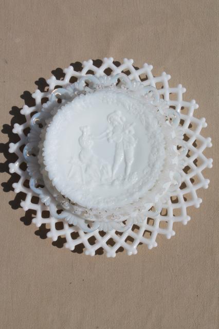 antique & vintage milk glass plates lace edge reticulated openwork & embossed milk glass