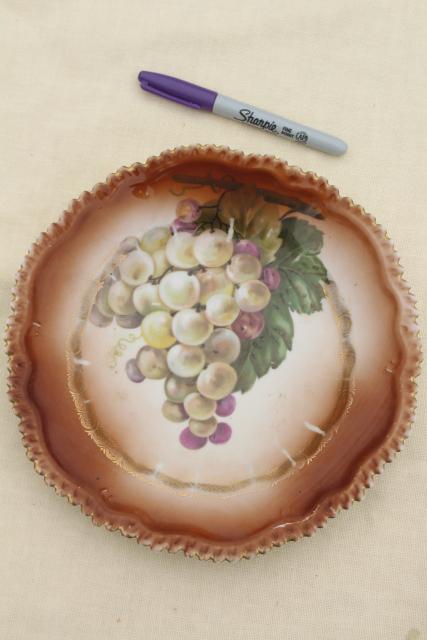antique vintage mismatched china plates, fruit & cheese plates w/ grapes apples pears