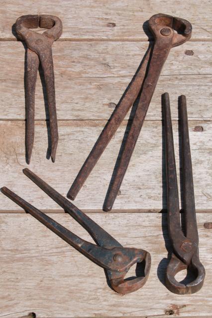 antique vintage nippers forged iron farm primitive farrier / blacksmith tools