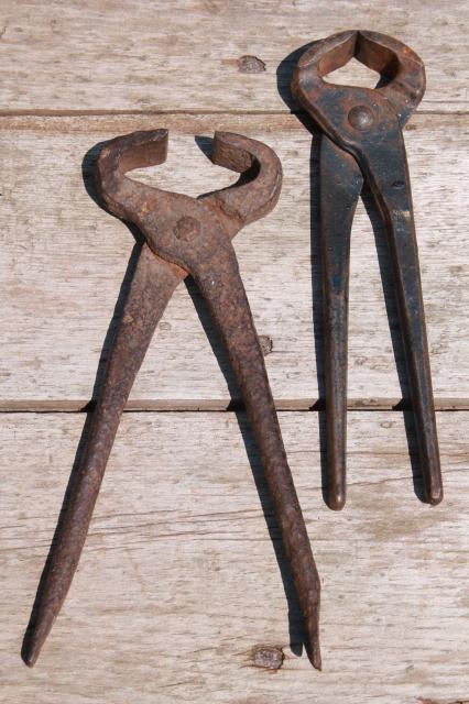 antique vintage nippers forged iron farm primitive farrier / blacksmith tools