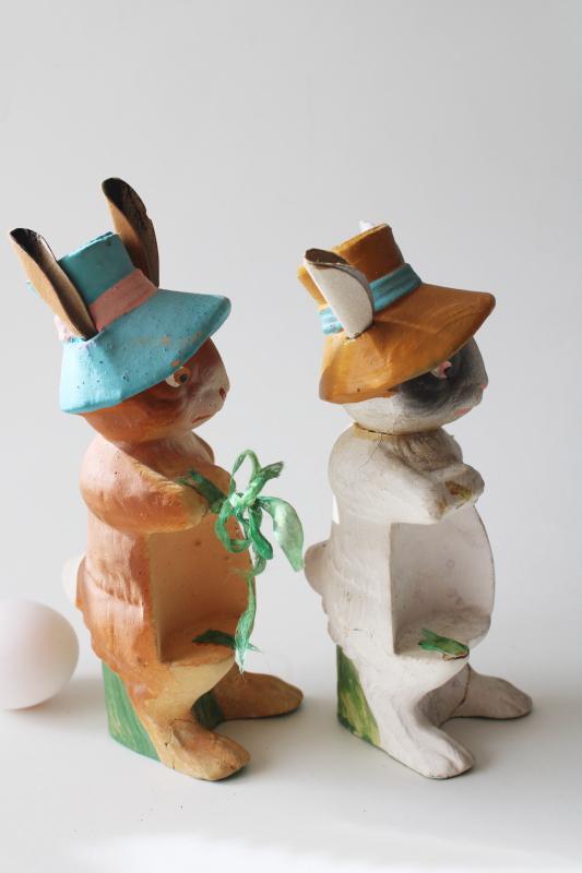 antique vintage paper mache composition Easter bunnies, egg holders or candy containers