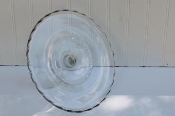 antique vintage pressed glass cake stand, bakery pedestal plate w/ scalloped rim