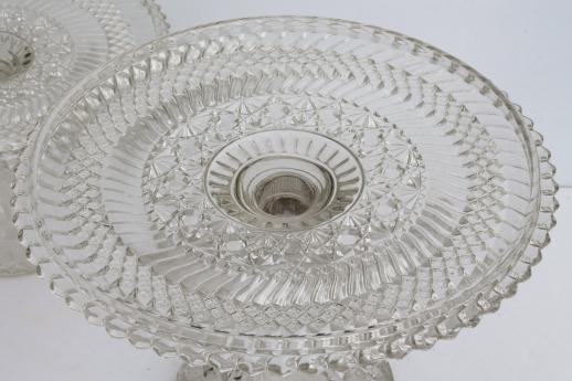 antique vintage pressed glass cake stands large & small plates w/ brandy well rims