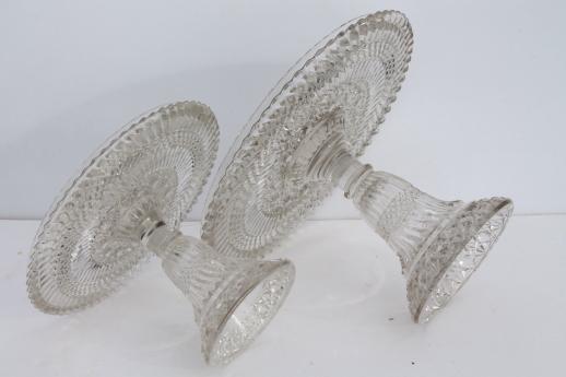 antique vintage pressed glass cake stands large & small plates w/ brandy well rims