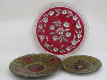 antique vintage pressed pattern goofus glass handpainted plates lot
