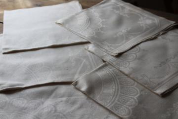 antique vintage pure linen damask dinner napkins set, never used table linens