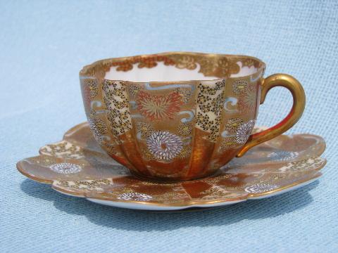 antique vintage satsuma china cups & saucers, old chop mark porcelain