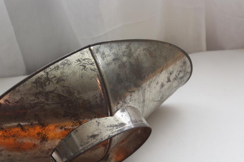 antique vintage scale pan, rustic old galvanized zinc metal bowl w/ scoop shape