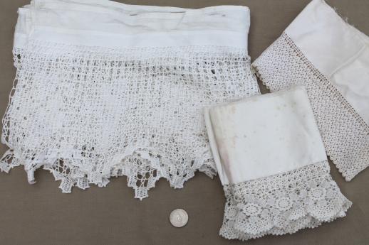 antique & vintage sewing trim lot - cluny laces, crochet lace edgings, lampshade fringe
