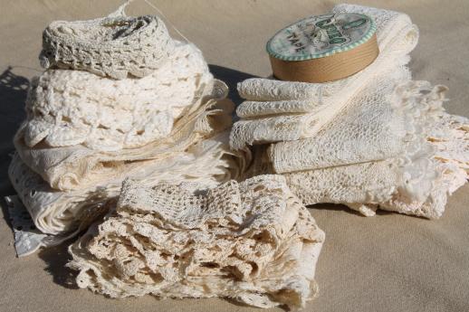 antique & vintage sewing trim lot - french val laces, crochet lace edgings, cotton eyelet trims