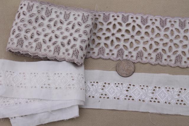 antique vintage sewing trims & crochet lace, fine embroidered cotton eyelet edgings etc.