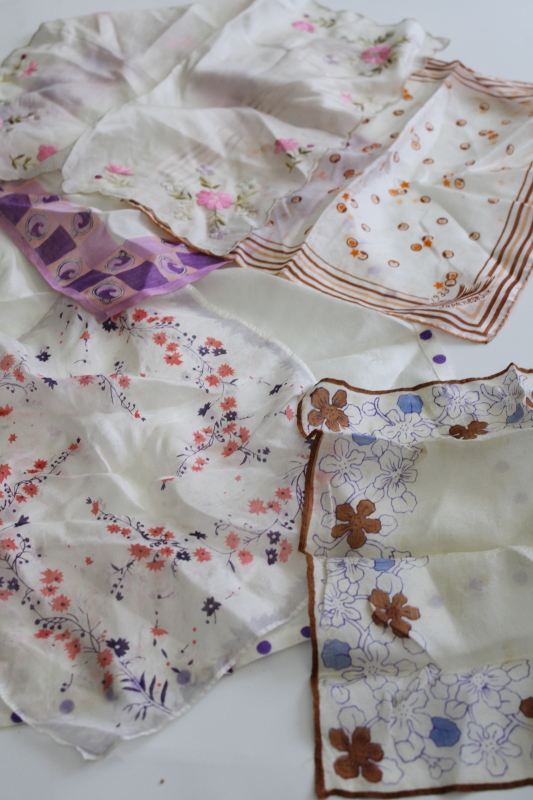 antique vintage silk handkerchiefs, fancy silk hankies  pocket squares 1920s 30s