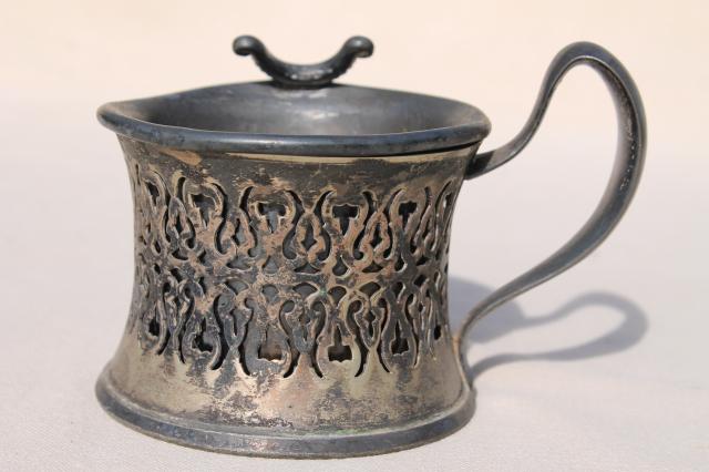 antique vintage silver shaving mug w/ old engraved monogram RR, tarnished silverplate