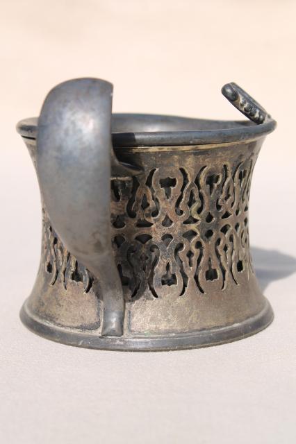 antique vintage silver shaving mug w/ old engraved monogram RR, tarnished silverplate