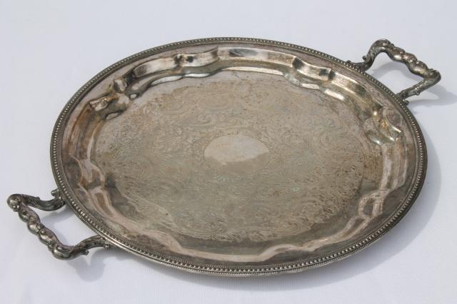 antique vintage silver tray, 1875 Rockford silver plate serving tray w/ handles