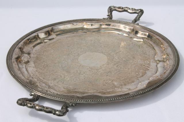 antique vintage silver tray, 1875 Rockford silver plate serving tray w/ handles