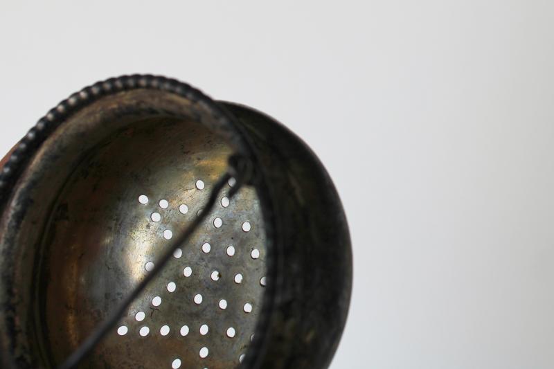 antique vintage sterling silver tea strainer, tiny cauldron shaped basket