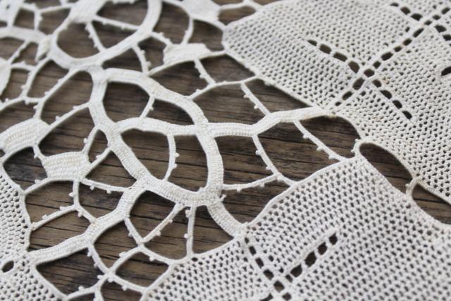 antique vintage table linens, pair of needle lace place mats, Venetian style Italian lace