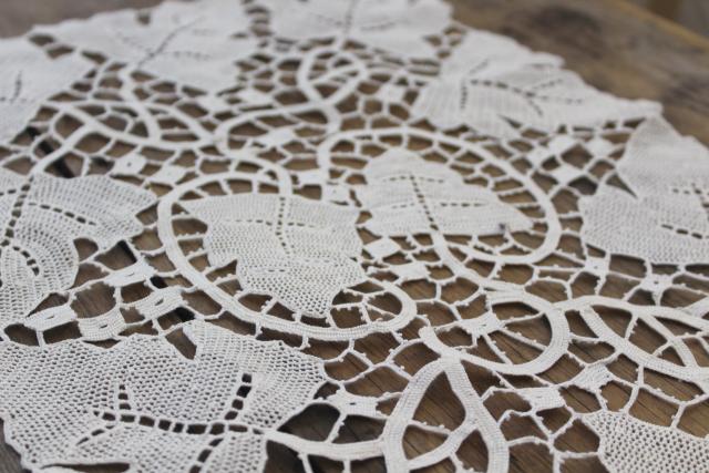 antique vintage table linens, pair of needle lace place mats, Venetian style Italian lace