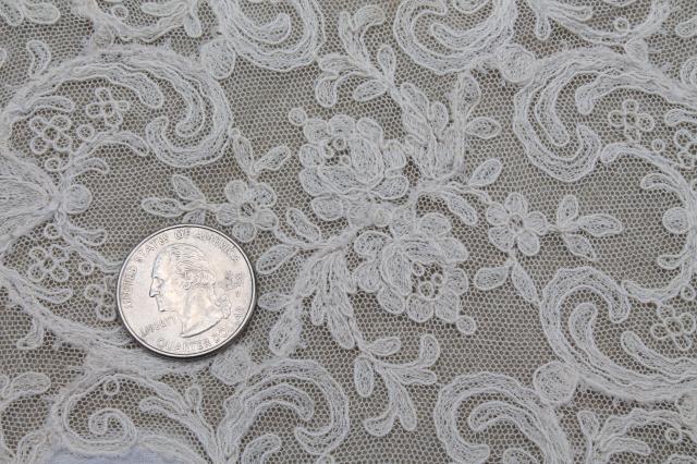 antique vintage tambour embroidered net lace table runner w/ cotton fabric embroidery insets