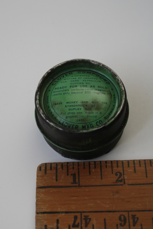 antique vintage tin green Clover brand grinding compound small round can great graphics