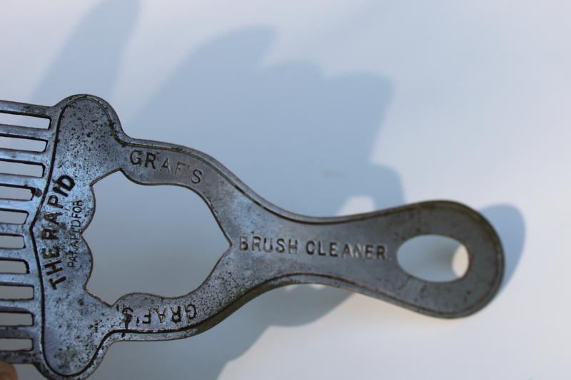 antique vintage tool Graf's Rapid Brush Cleaner metal comb w/ natural bristles