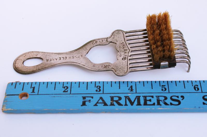 antique vintage tool Graf's Rapid Brush Cleaner metal comb w/ natural bristles
