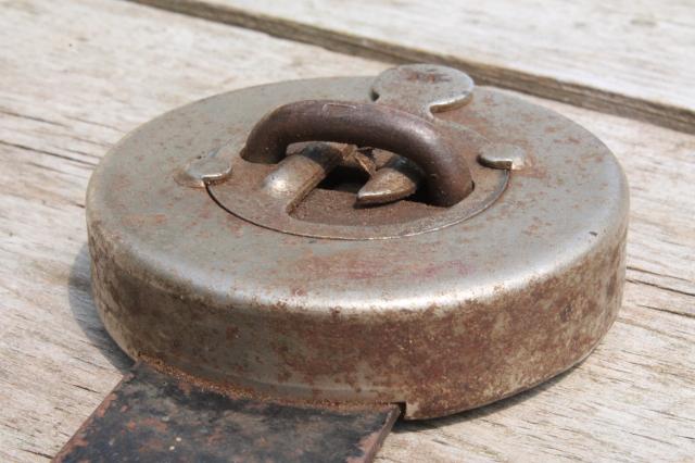 antique vintage trick lock  padlock hasp w/ key puzzle locking hardware