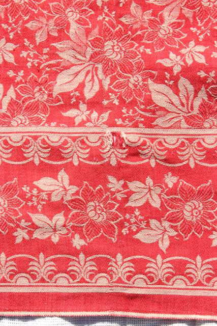 antique vintage turkey red & white cotton damask tablecloth, reversible woven fabric 