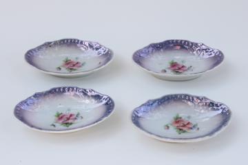 antique vintage violet luster china salt dip dishes, set of four tiny salt cellars