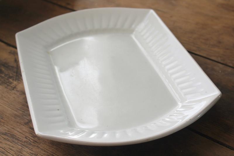 antique vintage white ironstone china platter w/ unusual shape, rectangular oval tray