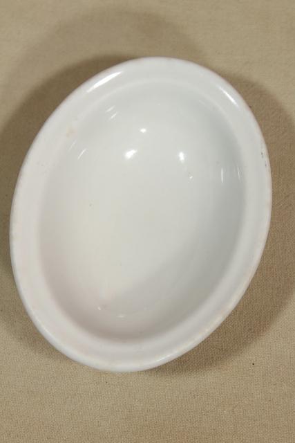 antique vintage white ironstone soap dish, heavy old porcelain china oval bowl