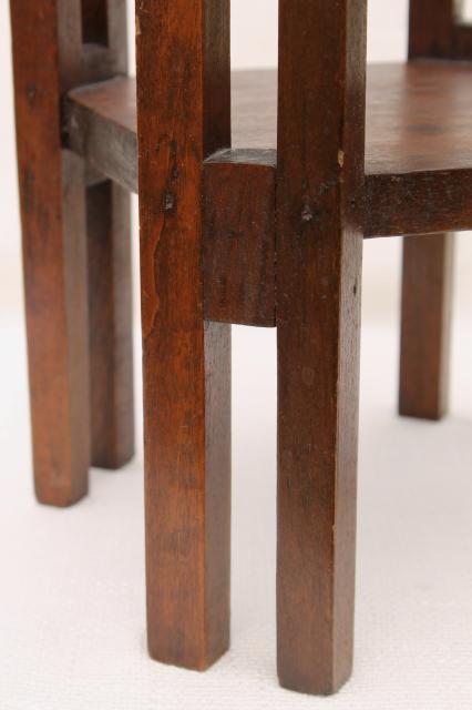 antique vintage wood plant stand or small table, Arts & Crafts style stick construction