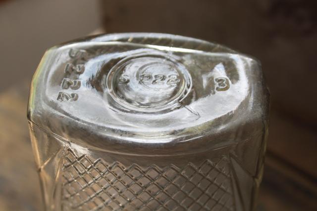 antique waffle pattern glass canister hoosier jar, flattened shape quart jar