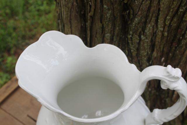 antique wash stand water pitcher, lily floral pattern jug, vintage Victor porcelain china