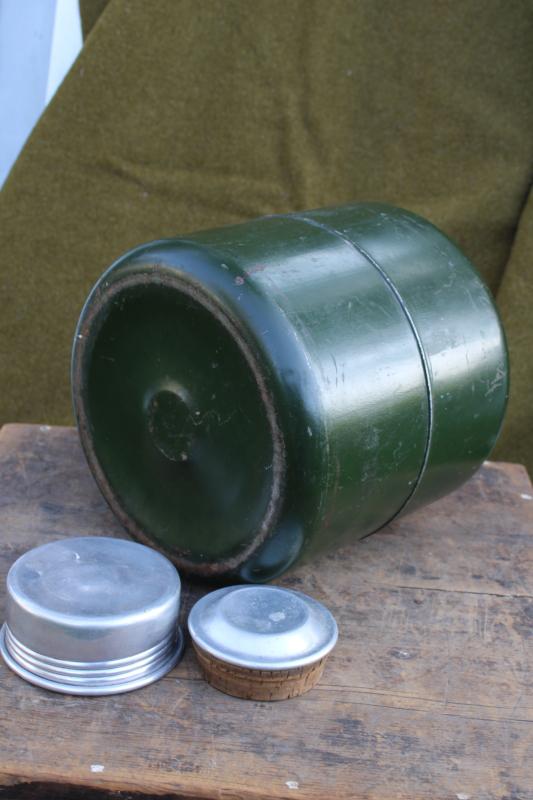 antique water cooler crock, army green thermos work or picnic jug 20s 30s vintage