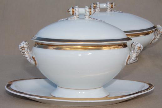 antique white & gold cable rope Haviland tureen & covered dish