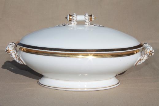 antique white & gold cable rope Haviland tureen & covered dish