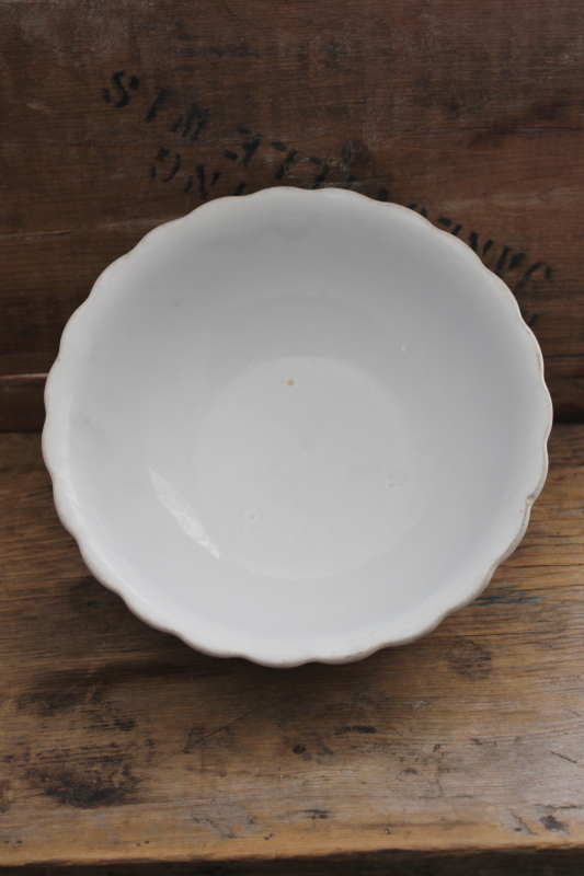 antique white ironstone china fluted bowl w/ Royal Arms mark, rustic farmhouse decor