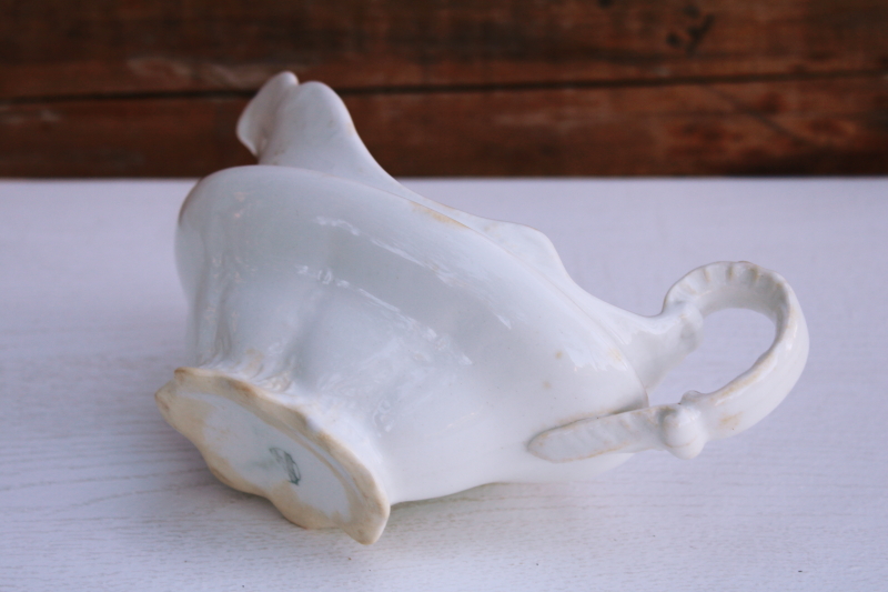 antique white ironstone china gravy boat, Knowles semi vitreous backstamp early 1900s vintage