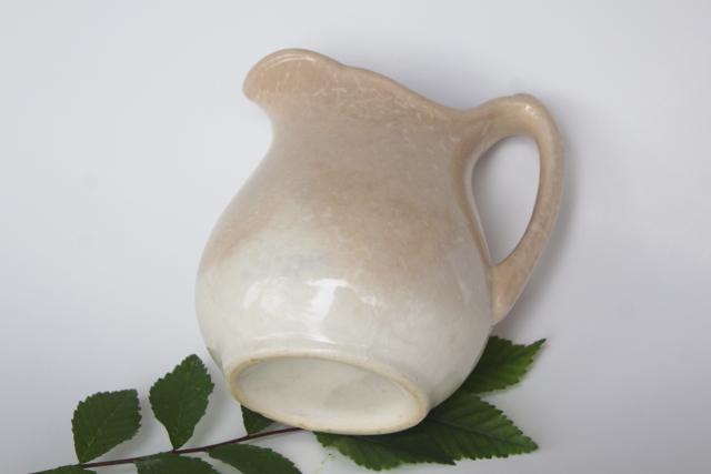 antique white ironstone china milk jug or pitcher, browned w/ age vintage farmhouse decor