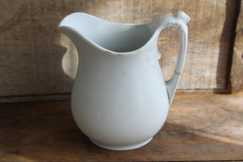 antique white ironstone china pitcher or milk jug, lions head John Edwards England