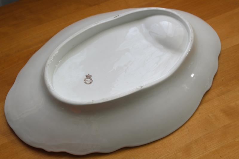 antique white ironstone china platter, huge serving tray for roast or turkey