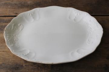 antique white ironstone platter, embossed English oak or acanthus leaf Johnson Brothers