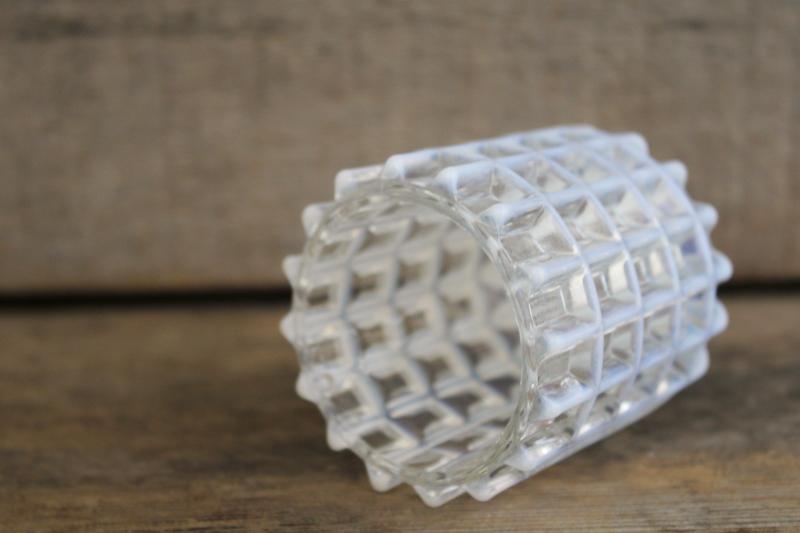 antique white opalescent glass waffle block EAPG vintage, Beatty or Fenton?