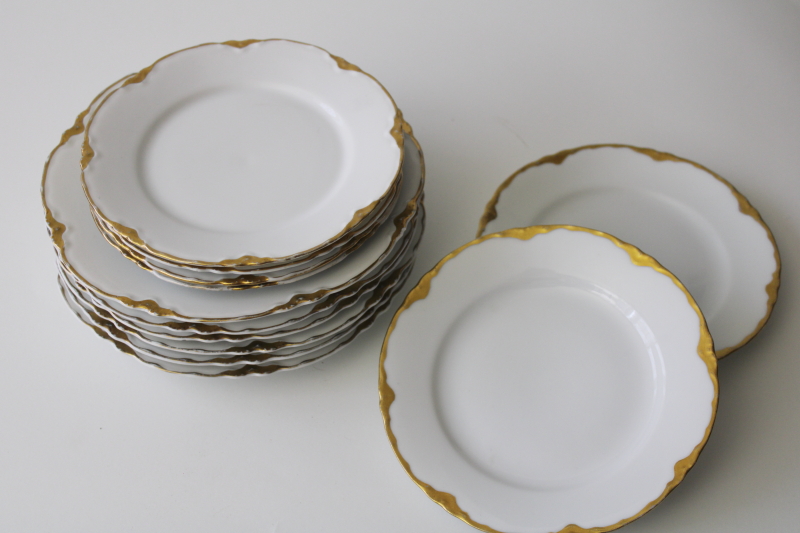 antique white porcelain plates w/ Queen Anne gold scalloped edge, Germany  Royal Austria