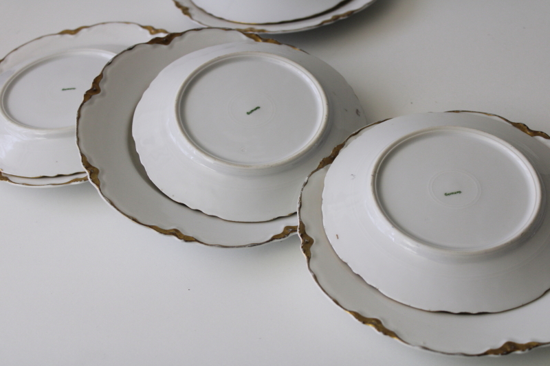 antique white porcelain plates w/ Queen Anne gold scalloped edge, Germany  Royal Austria
