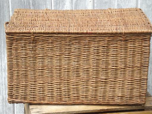antique wicker basket, picnic provisions hamper 1920s or 30s vintage